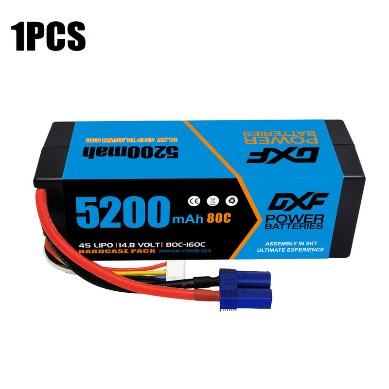 (EU)DXF Lipo Battery 4S 14.8V 5200MAH 80C  lipo Hardcase with  EC5 Plug for Rc 1/8 1/10 Buggy Truck Car Off-Road Drone