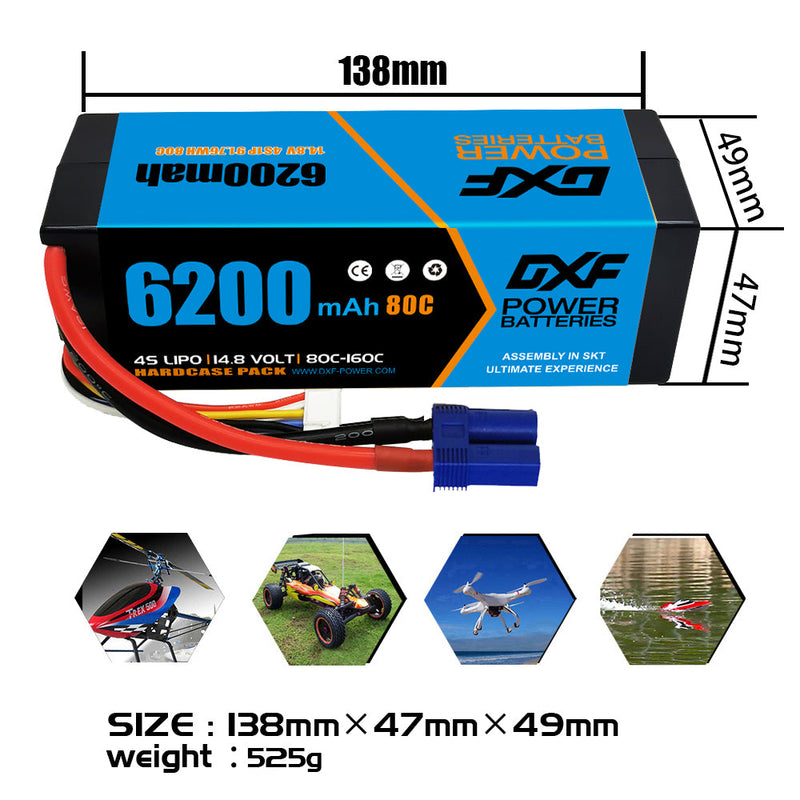 (CA)DXF Lipo Battery 4S 14.8V 6200MAH 80C  lipo Hardcase EC5 Plug for Rc 1/8 1/10 Buggy Truck Car Off-Road Drone