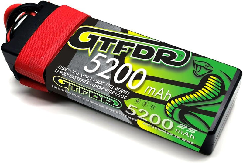 (JP)GTFDR Lipo Battery 2S 7.4V 5200MAH 50C  lipo Hardcase with  DEANS/T Plug for Rc 1/8 1/10 Buggy Truck Car Off-Road Drone