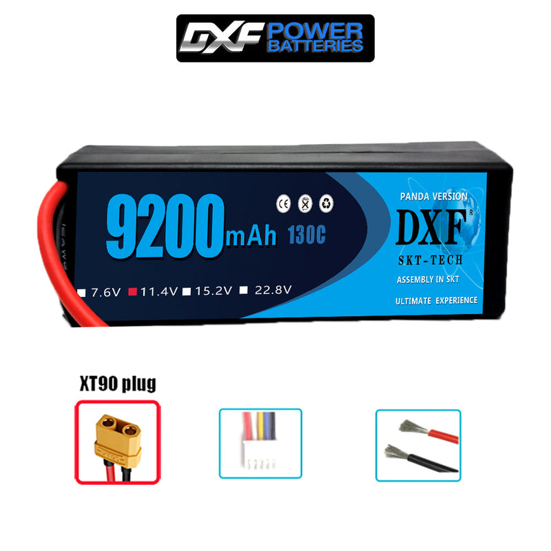 (IT)DXF Lipo Battery 3S 11.4V 9200MAH 130C Blue Series Graphene lipo Hardcase with XT90 Plug for Rc 1/8 1/10 Buggy Truck Car Off-Road Drone