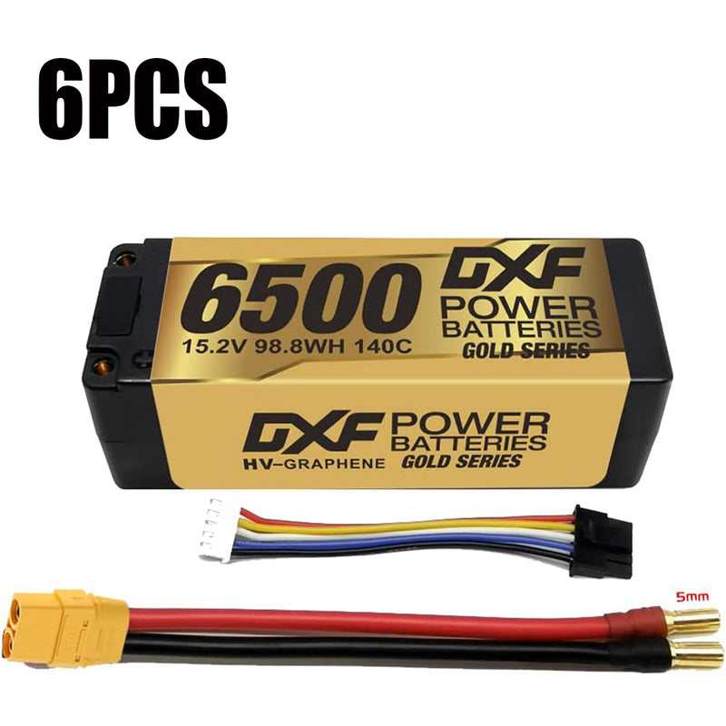 (ES)DXF Lipo Battery 4S 15.2V 6500MAH 140C GoldSeries  LCG 5MM Graphene lipo Hardcase with EC5 and XT90 Plug for Rc 1/8 1/10 Buggy Truck Car Off-Road Drone