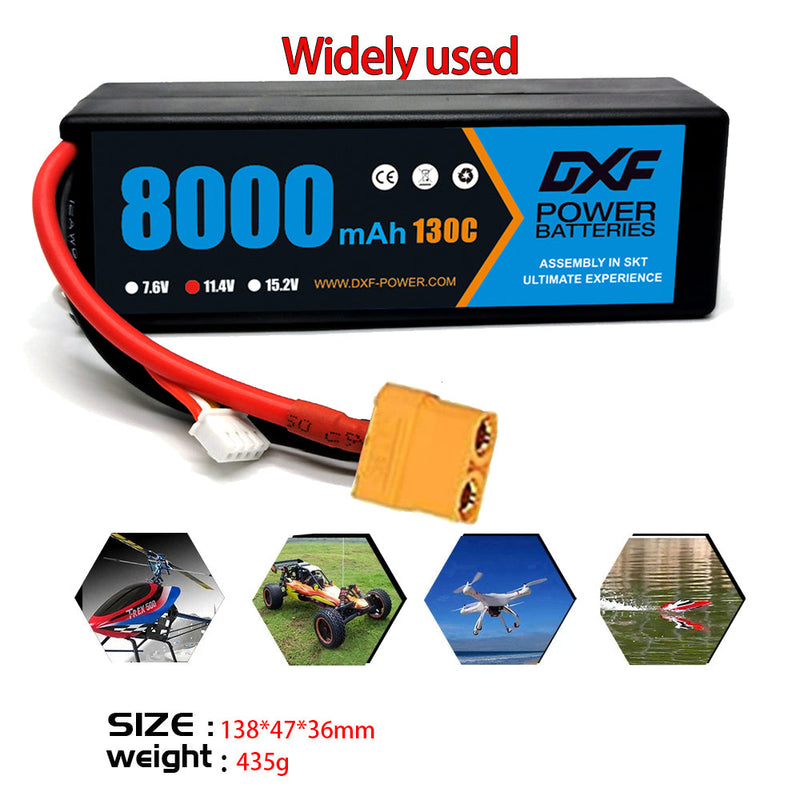 (PL)DXF Lipo Battery 3S 11.4V 8000MAH 130C Blue Series Graphene lipo Hardcase with XT90 Plug for Rc 1/8 1/10 Buggy Truck Car Off-Road Drone