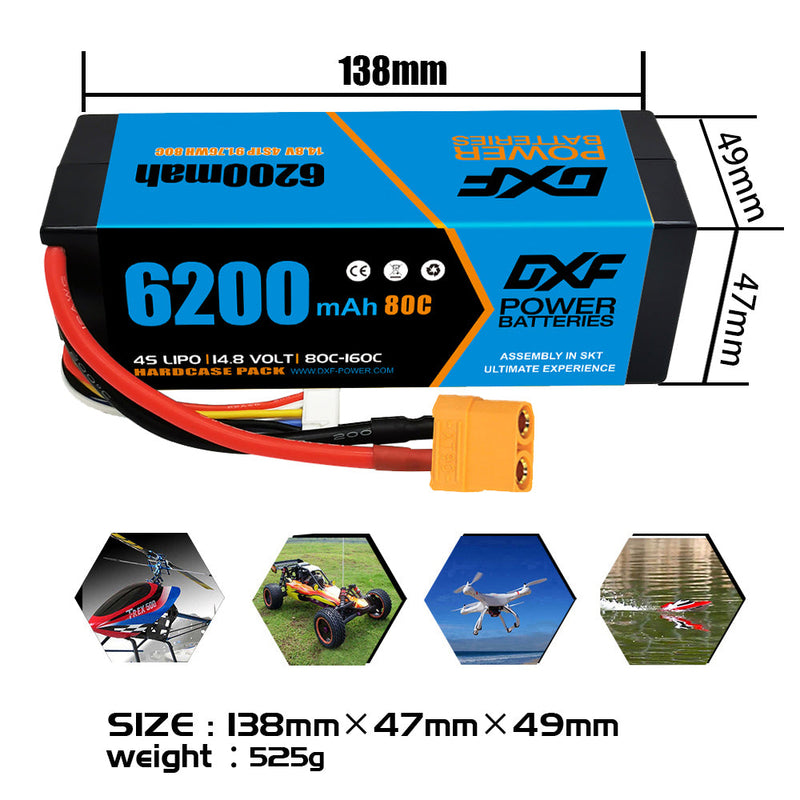 (CA)DXF Lipo Battery 4S 14.8V 6200MAH 80C  lipo Hardcase XT90 Plug for Rc 1/8 1/10 Buggy Truck Car Off-Road Drone