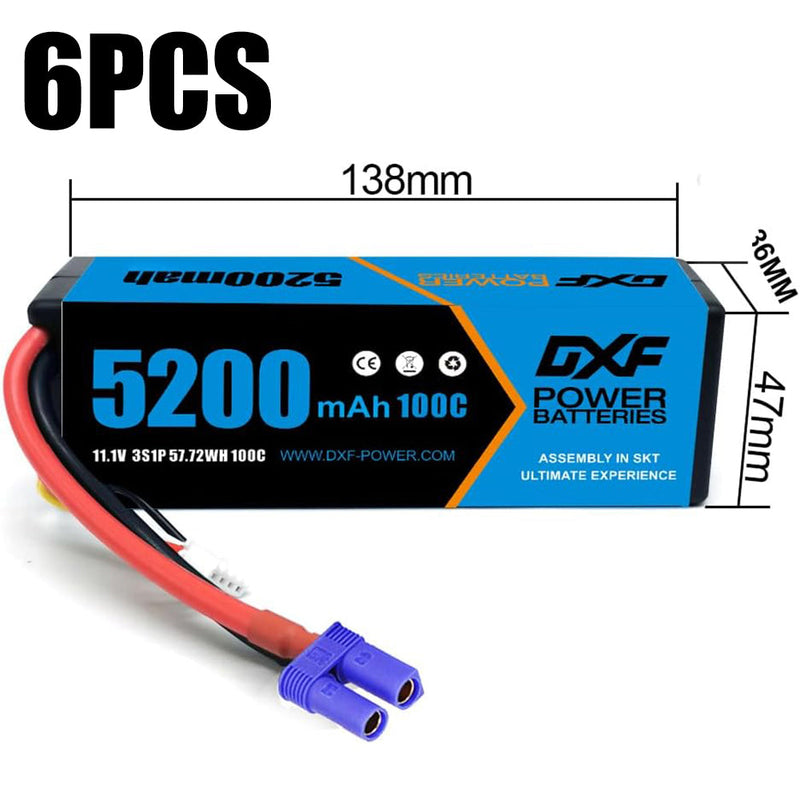(GE)DXF Lipo Battery 3S 11.1V 5200MAH 100C Blue Series Graphene lipo Hardcase with EC5 Plug for Rc 1/8 1/10 Buggy Truck Car Off-Road Drone