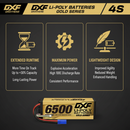DXF 4S 14.8V 6500mAh 100C Graphene LiPo Battery Hardcase - Gold Series with EC5/XT90 for RC Cars & Drones