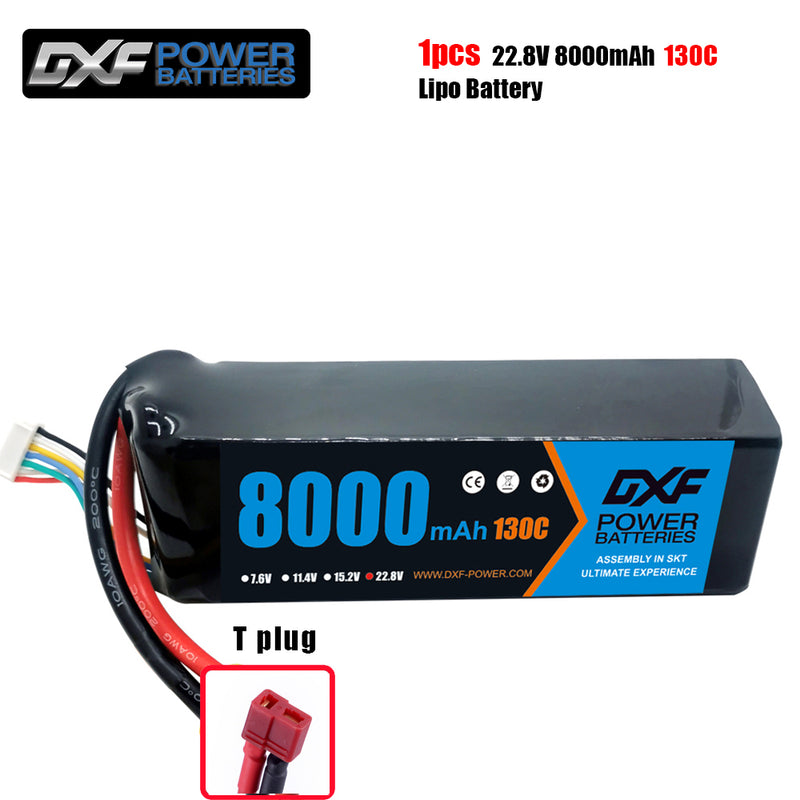 (CN)DXF 6S Lipo Battery 22.8V 130C 8000mAh Soft Case Battery with EC5 XT90 Connector for Car Truck Tank RC Buggy Truggy Racing Hobby