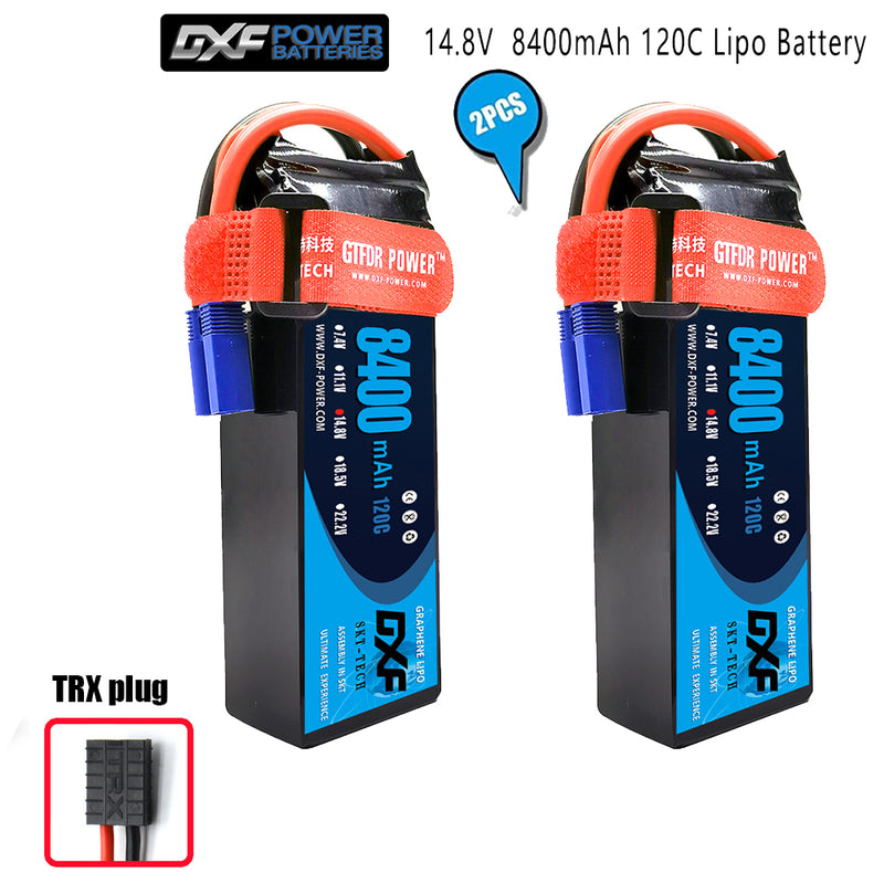 (CN)DXF 4S Lipo Battery 14.8V 120C 8400mAh Soft Case Battery with EC5 XT90 Connector for Car Truck Tank RC Buggy Truggy Racing Hobby