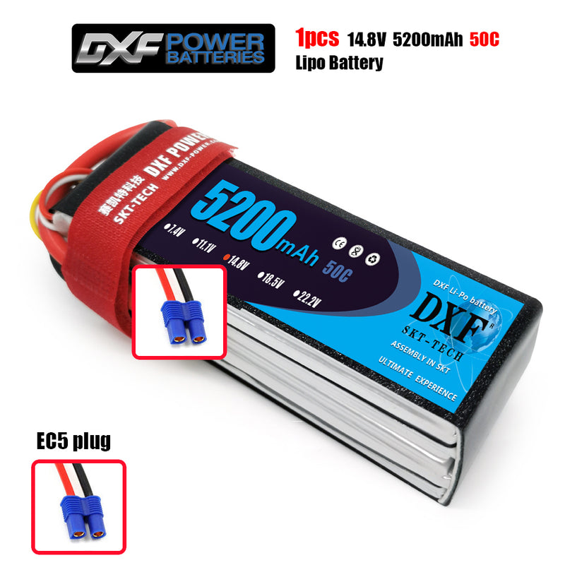 (CN)DXF 4S Lipo Battery 14.8V 50C 5200mAh Soft Case Battery with EC5 XT90 Connector for Car Truck Tank RC Buggy Truggy Racing Hobby