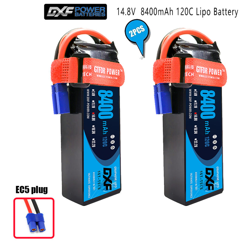 (CN)DXF 4S Lipo Battery 14.8V 120C 8400mAh Soft Case Battery with EC5 XT90 Connector for Car Truck Tank RC Buggy Truggy Racing Hobby