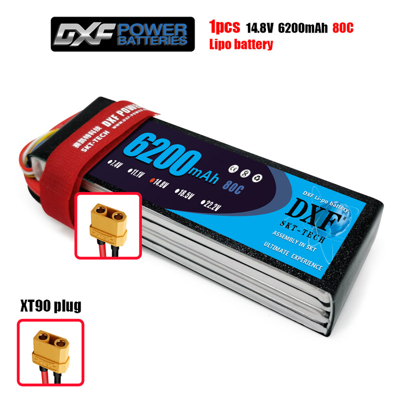 (CN)DXF 4S Lipo Battery 14.8V 80C 6500mAh Soft Case Battery with EC5 XT90 Connector for Car Truck Tank RC Buggy Truggy Racing Hobby