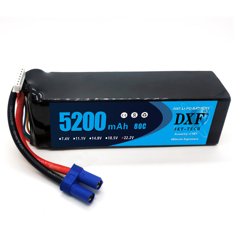 (PL)DXF 6S Lipo Battery 22.2V 80C 5200mAh Soft Case Battery with EC5 XT90 Connector for Car Truck Tank RC Buggy Truggy Racing Hobby