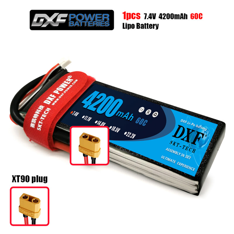 (CN)DXF 2S Lipo Battery 7.4V 60C 4200mAh Soft Case Battery with EC5 XT90 Connector for Car Truck Tank RC Buggy Truggy Racing Hobby