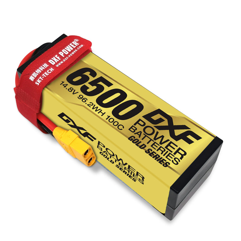 (ES)DXF Lipo Battery 4S 14.8V 6500MAH 100C GoldSeries Graphene lipo Hardcase with EC5 and XT90 Plug for Rc 1/8 1/10 Buggy Truck Car Off-Road Drone