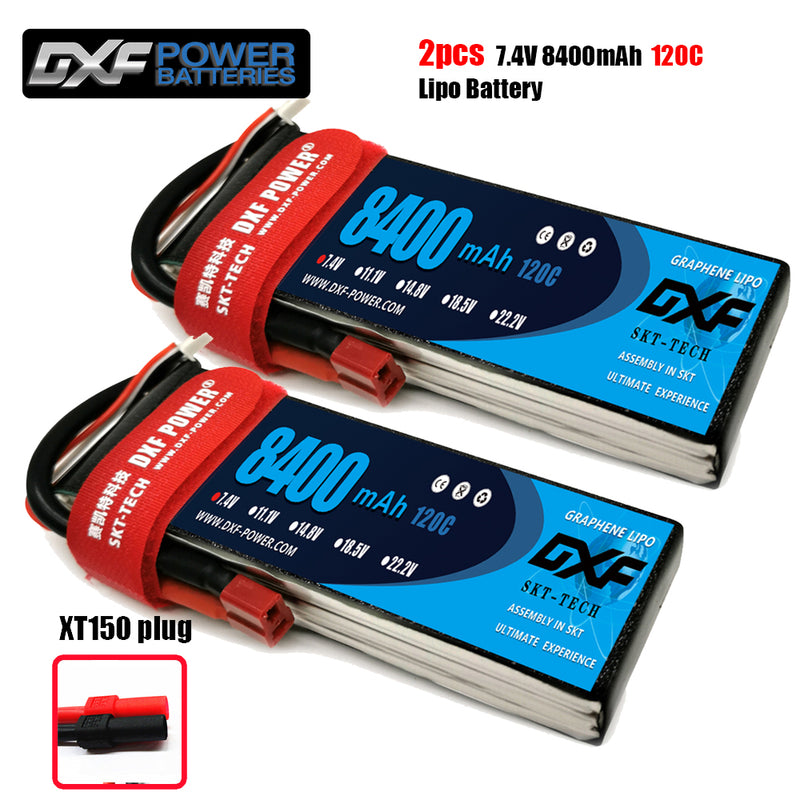 (CN)DXF 2S Lipo Battery 7.4V 120C 8400mAh Soft Case Battery with EC5 XT90 Connector for Car Truck Tank RC Buggy Truggy Racing Hobby