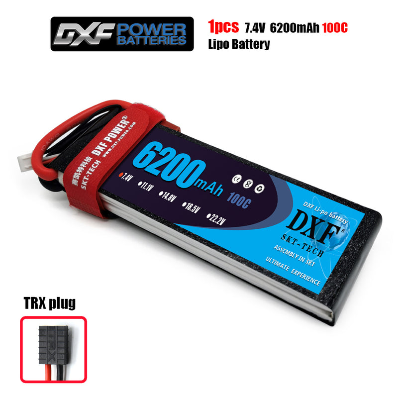 (CN)DXF 2S Lipo Battery 7.4V 100C 6500mAh Soft Case Battery with EC5 XT90 Connector for Car Truck Tank RC Buggy Truggy Racing Hobby