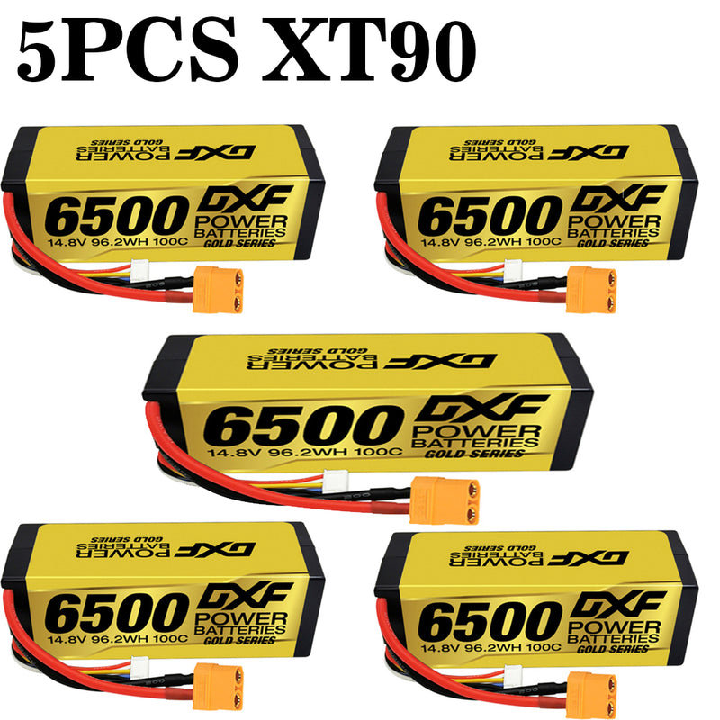 (IT)DXF Lipo Battery 4S 14.8V 6500MAH 100C GoldSeries Graphene lipo Hardcase with EC5 and XT90 Plug for Rc 1/8 1/10 Buggy Truck Car Off-Road Drone