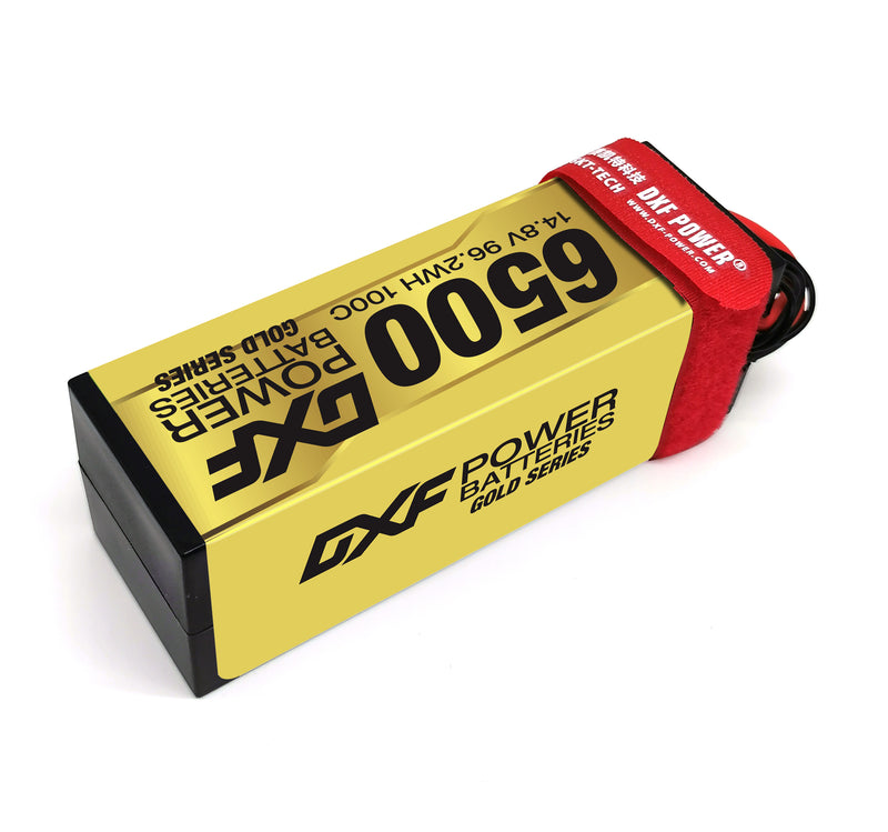 (USA)DXF Lipo Battery 4S 14.8V 6500MAH 100C GoldSeries Graphene lipo Hardcase with EC5 and XT90 Plug for Rc 1/8 1/10 Buggy Truck Car Off-Road Drone