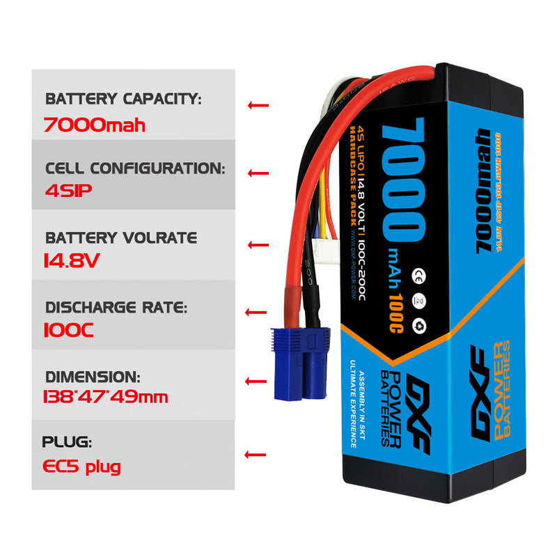 (ES)DXF Lipo Battery 4S 14.8V 7000mAh 100C/200C HardCase Lipo Battery for RC HPI HSP 1/8 1/10 Buggy RC Car Truck