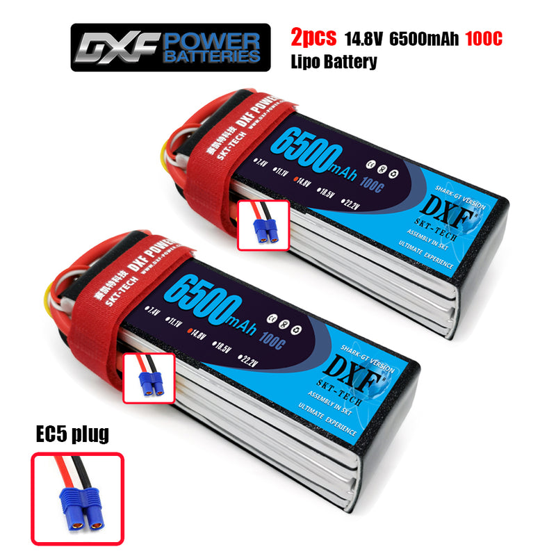 (CN)DXF 3S Lipo Battery14.8V 100C 6500mAh Soft Case Battery with EC5 XT90 Connector for Car Truck Tank RC Buggy Truggy Racing Hobby
