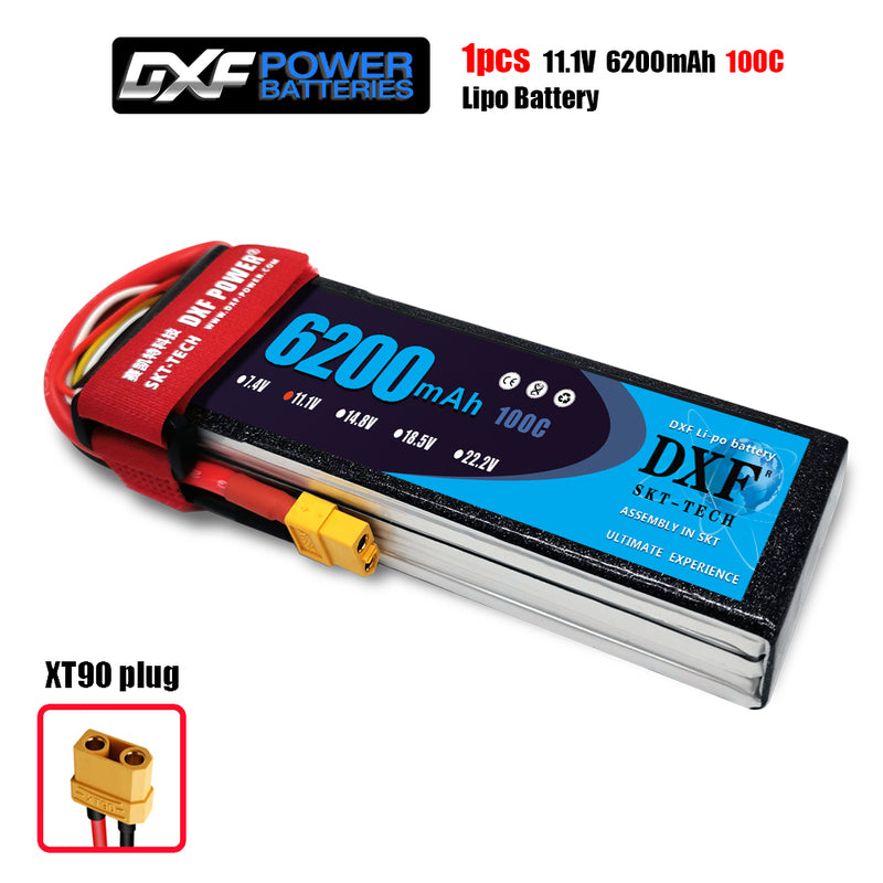 (CN)DXF 3S Lipo Battery 11.1V 100C 6200mAh Soft Case Battery with EC5 XT90 Connector for Car Truck Tank RC Buggy Truggy Racing Hobby