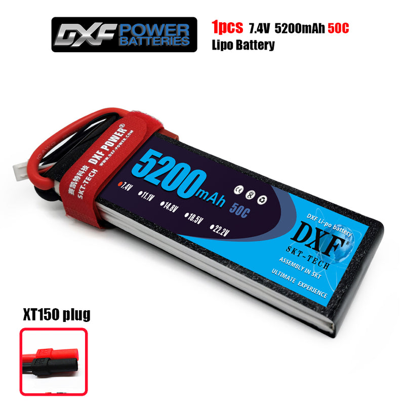 (CN)DXF 2S Lipo Battery 7.4V 50C 5200mAh Soft Case Battery with EC5 XT90 Connector for Car Truck Tank RC Buggy Truggy Racing Hobby