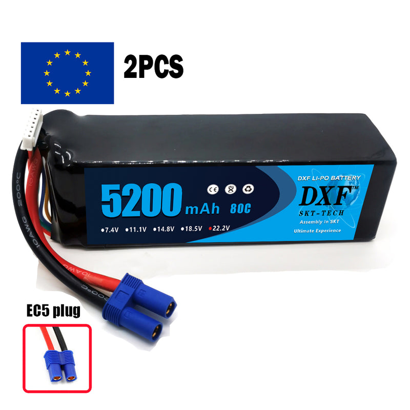 (PL)DXF 6S Lipo Battery 22.2V 80C 5200mAh Soft Case Battery with EC5 XT90 Connector for Car Truck Tank RC Buggy Truggy Racing Hobby
