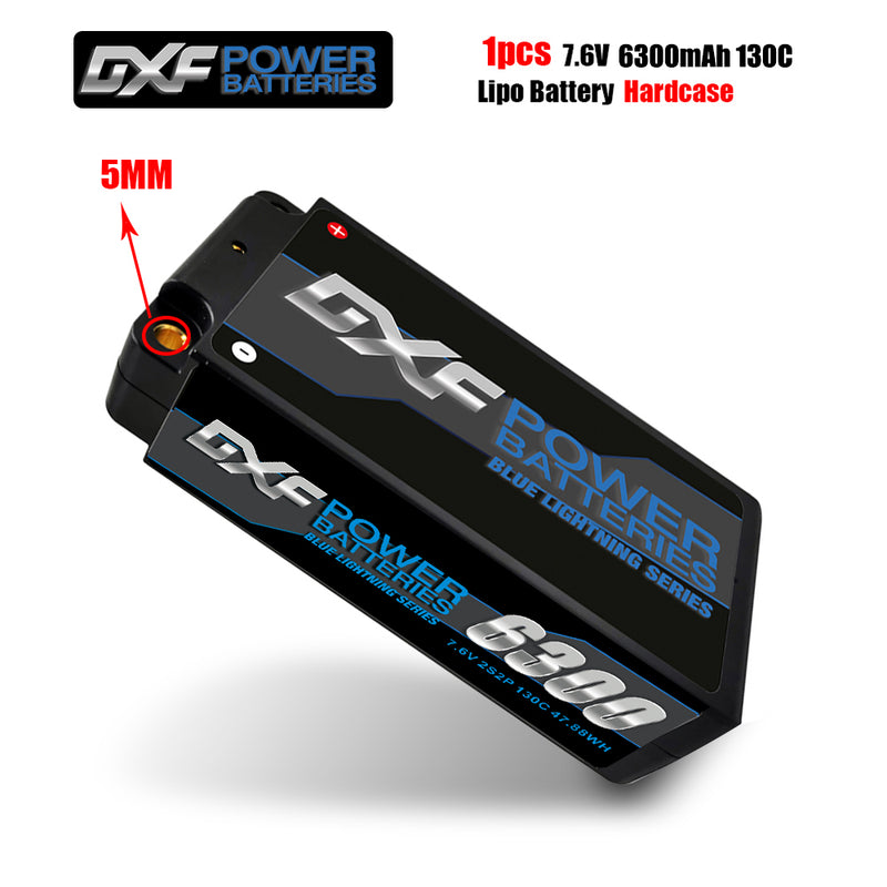 (EU)DXF Lipo Battery 2S 7.6V 6300mAh 130C/260C Shorty 5MM Hardcase Battery Graphene Battery for Rc Truck Drone 1/10 1/8 Scale Traxxas Slash 4x4 RC Car Buggy truggy
