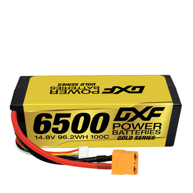 (ES)DXF Lipo Battery 4S 14.8V 6500MAH 100C GoldSeries Graphene lipo Hardcase with EC5 and XT90 Plug for Rc 1/8 1/10 Buggy Truck Car Off-Road Drone