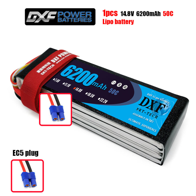 (CN)DXF 4S Lipo Battery 14.8V 50C 6200mAh Soft Case Battery with EC5 XT90 Connector for Car Truck Tank RC Buggy Truggy Racing Hobby