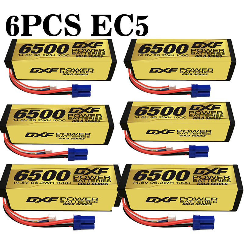 (FR)DXF Lipo Battery 4S 14.8V 6500MAH 100C GoldSeries Graphene lipo Hardcase with EC5 and XT90 Plug for Rc 1/8 1/10 Buggy Truck Car Off-Road Drone