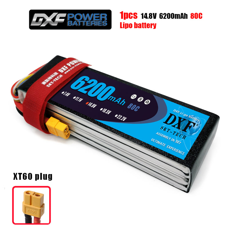 (CN)DXF 4S Lipo Battery 14.8V 80C 6500mAh Soft Case Battery with EC5 XT90 Connector for Car Truck Tank RC Buggy Truggy Racing Hobby