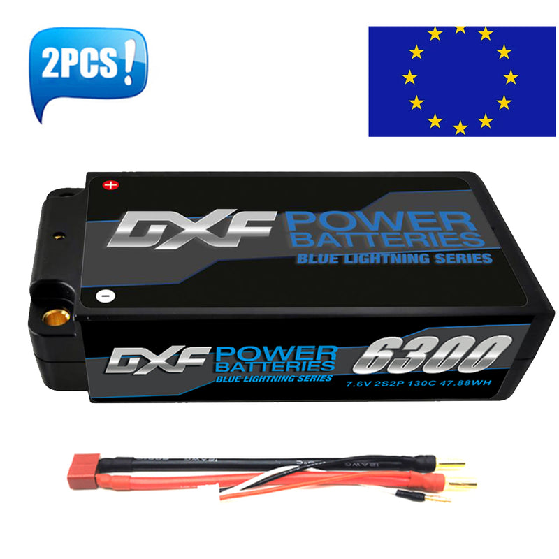 (GE)DXF Lipo Battery 2S 7.6V 6300mAh 130C/260C Shorty 5MM Hardcase Battery Graphene Battery for Rc Truck Drone 1/10 1/8 Scale Traxxas Slash 4x4 RC Car Buggy truggy