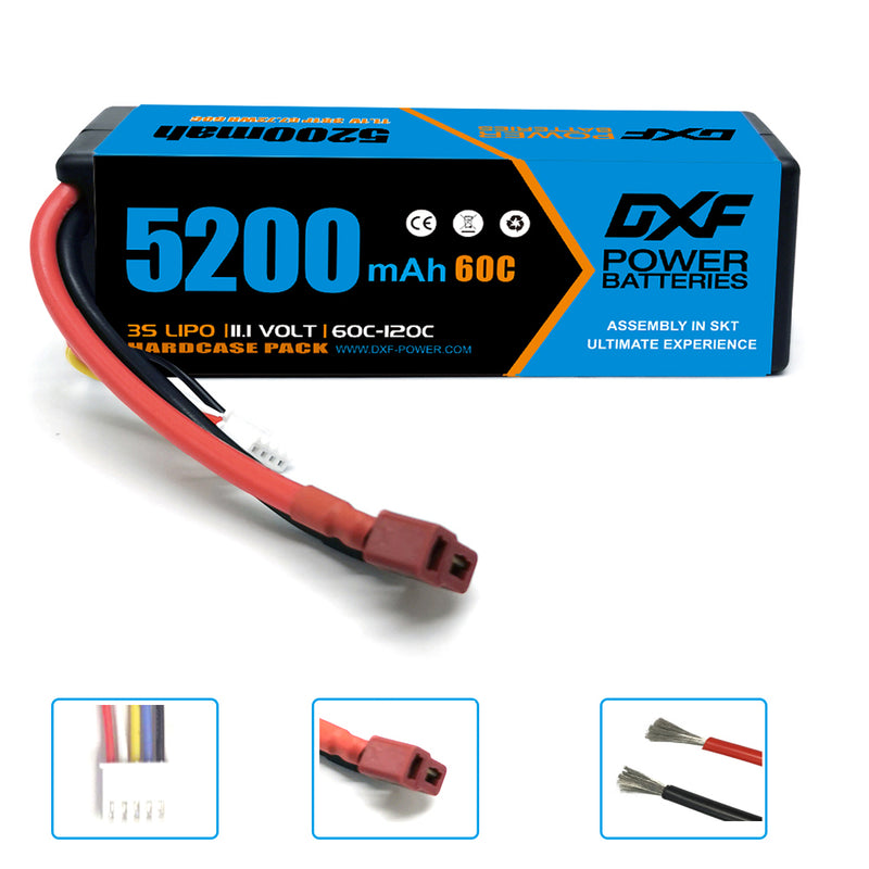 (GE)DXF Lipo Battery 3S 11.1V 5200MAH 60C Blue Series lipo Hardcase with Deans Plug for Rc 1/8 1/10 Buggy Truck Car Off-Road Drone
