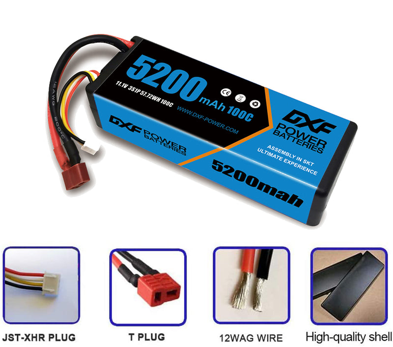 (ES)DXF Lipo Battery 3S 11.1V 5200MAH 100C Blue Series Graphene lipo Hardcase with Deans Plug for Rc 1/8 1/10 Buggy Truck Car Off-Road Drone