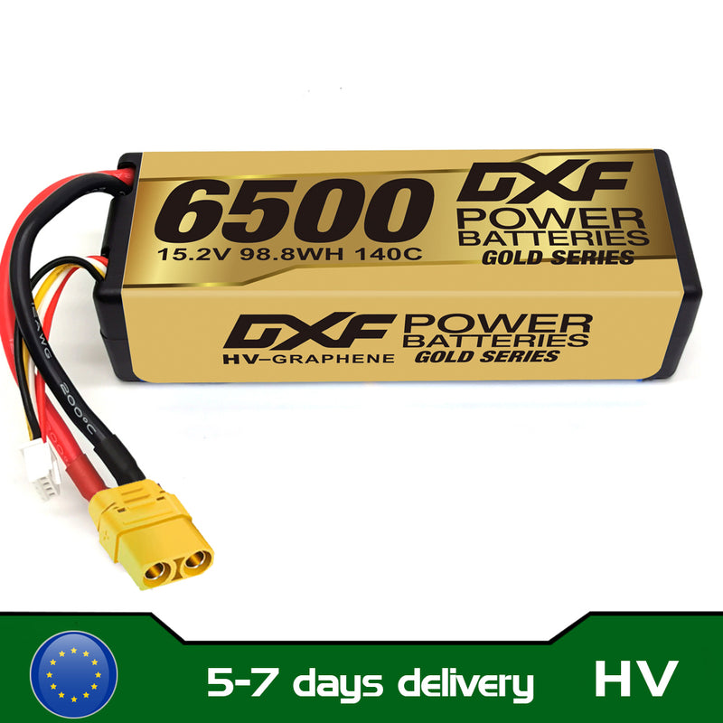 (IT)DXF Lipo Battery 4S 15.2V 6500MAH 140C GoldSeries Graphene lipo Hardcase with EC5 and XT90 Plug for Rc 1/8 1/10 Buggy Truck Car Off-Road Drone
