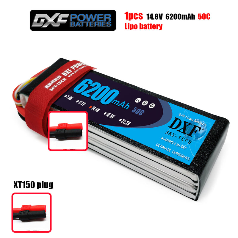 (CN)DXF 4S Lipo Battery 14.8V 50C 6200mAh Soft Case Battery with EC5 XT90 Connector for Car Truck Tank RC Buggy Truggy Racing Hobby