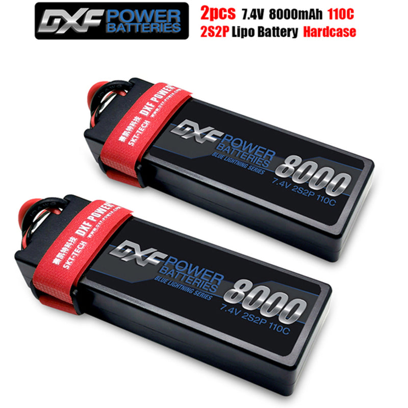 (ES)DXF Lipo Battery 2S 7.4V 8000mAh 110C/220C Hardcase Battery Graphene Battery for Rc Truck Drone 1/10 1/8 Scale Traxxas Slash 4x4 RC Car Buggy truggy