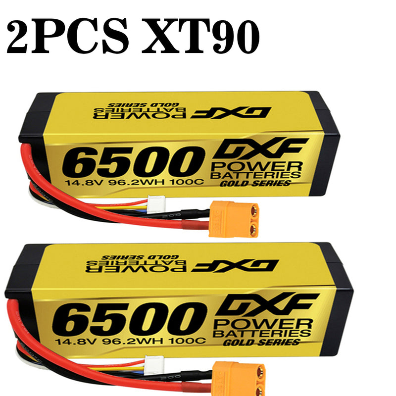 (GE)DXF Lipo Battery 4S 14.8V 6500MAH 100C GoldSeries Graphene lipo Hardcase with EC5 and XT90 Plug for Rc 1/8 1/10 Buggy Truck Car Off-Road Drone