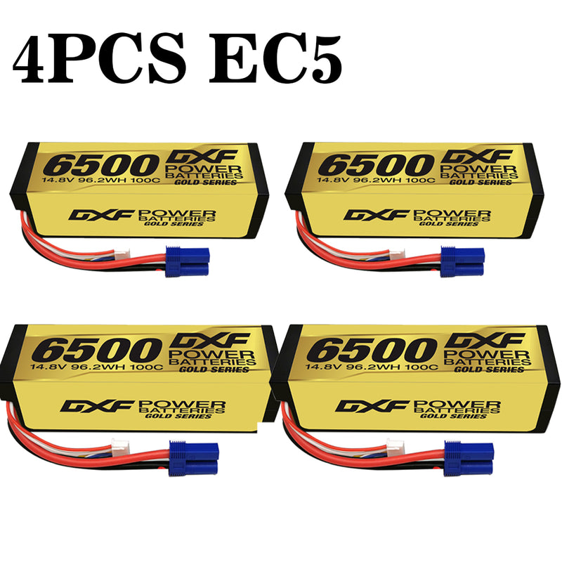 (FR)DXF Lipo Battery 4S 14.8V 6500MAH 100C GoldSeries Graphene lipo Hardcase with EC5 and XT90 Plug for Rc 1/8 1/10 Buggy Truck Car Off-Road Drone