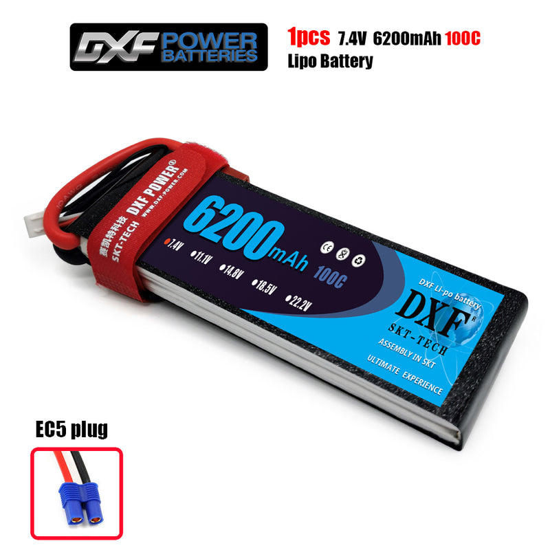 (CN)DXF 2S Lipo Battery 7.4V 100C 6500mAh Soft Case Battery with EC5 XT90 Connector for Car Truck Tank RC Buggy Truggy Racing Hobby