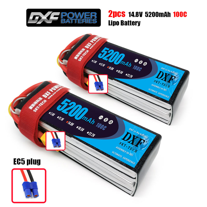 (CN)DXF 4S Lipo Battery 14.8V 100C 5200mAh Soft Case Battery with EC5 XT90 Connector for Car Truck Tank RC Buggy Truggy Racing Hobby