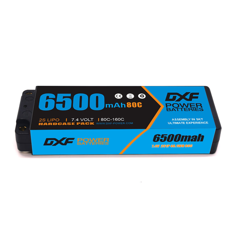 (CN) DXF 2S 7.4V Lipo Battery 80C 6500mAh with 5mm Bullet for RC 1/10 1/8 Vehicles Car Truck Tank Truggy Competition Racing Hobby