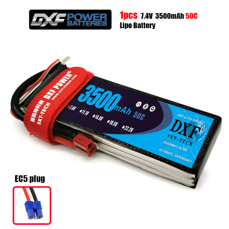 (CN)DXF 2S Lipo Battery 7.4V 50C 3500mAh Soft Case Battery with EC5 XT90 Connector for Car Truck Tank RC Buggy Truggy Racing Hobby