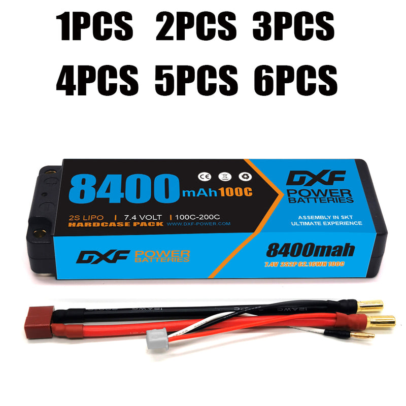 (PL)DXF Lipo Battery 2S 7.4V 8400mAh 100C/200C Hardcase Battery Graphene 5MM Battery for Rc Truck Drone 1/10 1/8 Scale Traxxas Slash 4x4 RC Car Buggy truggy