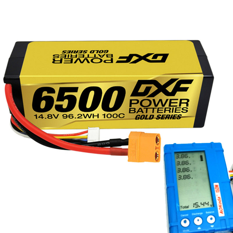 (USA)DXF Lipo Battery 4S 14.8V 6500MAH 100C GoldSeries Graphene lipo Hardcase with EC5 and XT90 Plug for Rc 1/8 1/10 Buggy Truck Car Off-Road Drone
