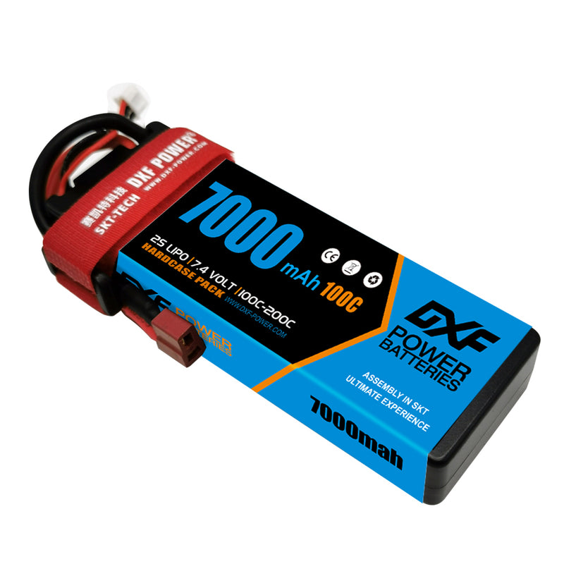 (FR)DXF Lipo Battery 2S 7.4V 7000mAh 100C/200C Hardcase Battery Graphene Battery Deans/T Plug for Rc Truck Drone 1/10 1/8 Scale Traxxas Slash 4x4 RC Car Buggy truggy