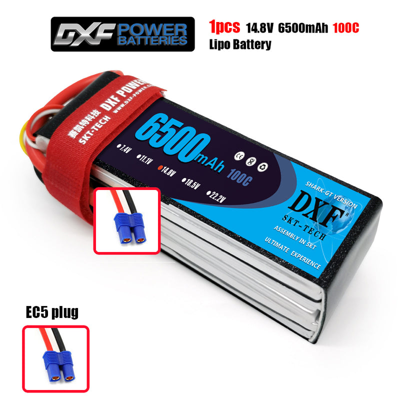 (CN)DXF 4S Lipo Battery 14.8V 100C6500mAh Soft Case Battery with EC5 XT90 Connector for Car Truck Tank RC Buggy Truggy Racing Hobby