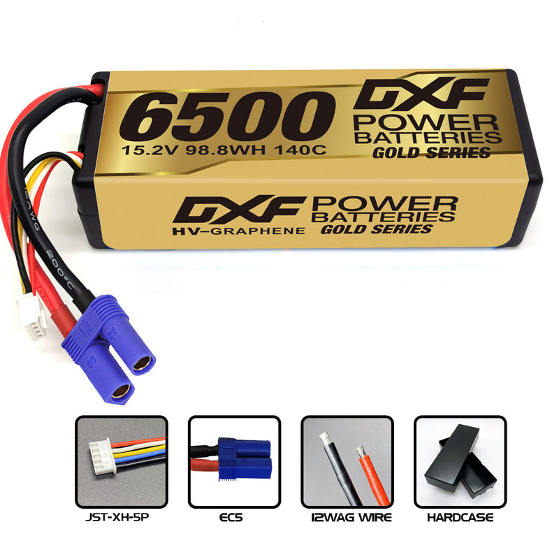 (DE)DXF Lipo Battery 4S 15.2V 6500MAH 140C GoldSeries Graphene lipo Hardcase with EC5 and XT90 Plug for Rc 1/8 1/10 Buggy Truck Car Off-Road Drone