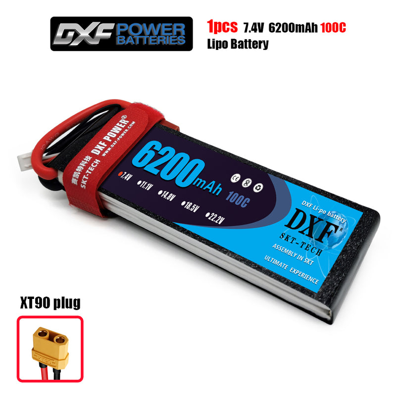 (CN)DXF 2S Lipo Battery 7.4V 100C 6200mAh Soft Case Battery with EC5 XT90 Connector for Car Truck Tank RC Buggy Truggy Racing Hobby