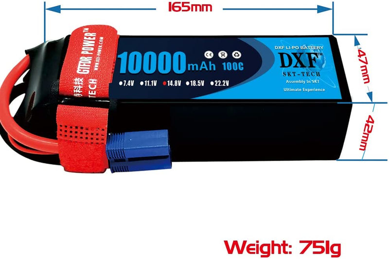 (FR)DXF 4S Lipo Battery 14.8V 10000mAh 100C 200C Deans/T XT90 EC5 for RC 1/8 1/10 Car Truck Tank Models XXMAX 8S Arrama
